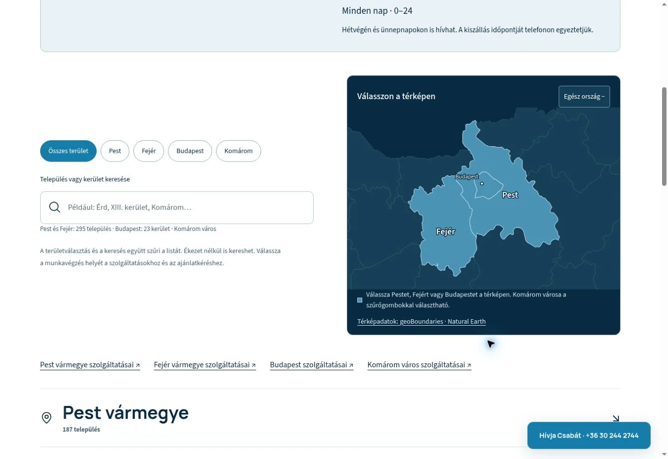 Csabvíz – szolgáltatási területek